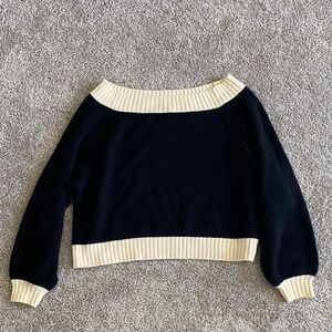 WeWoreWhat Black and Cream Off-the-Shoulder Sweater
